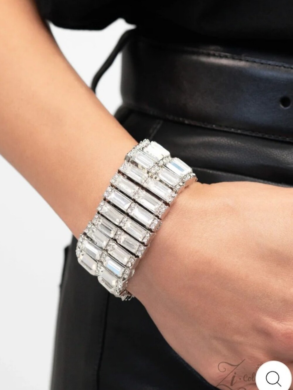 PAPARAZZI AMBITIOUS ARRANGEMENT - RECTANGLE GEM SILVER STRETCHY - ZI NWT